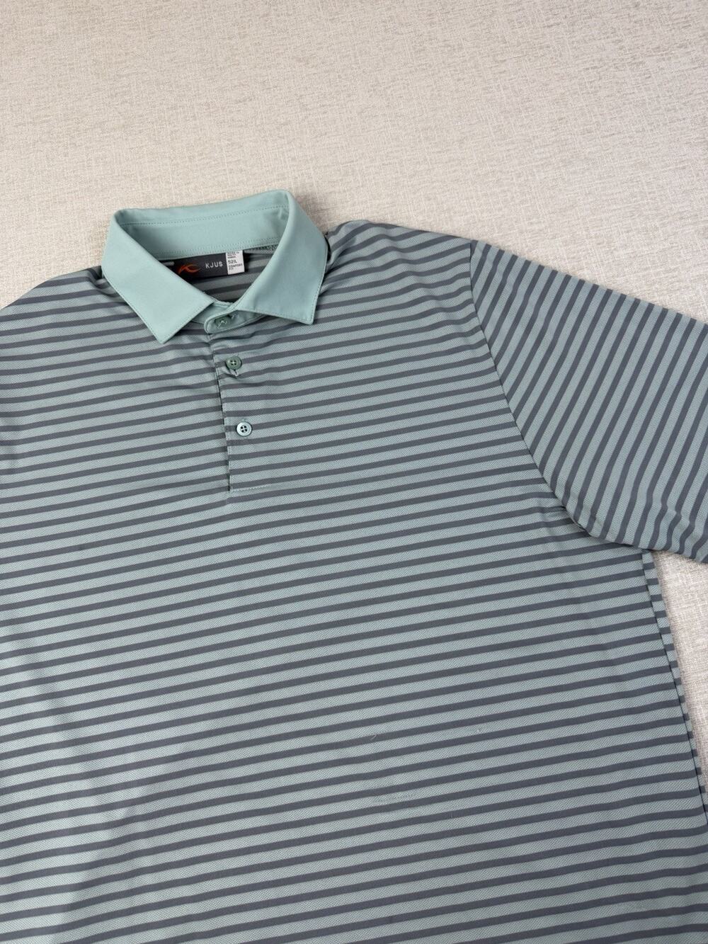 KJUS Luis Stripe Golf Polo Shirt Men’s 52/L Mint Gray Performance Comfort Fit